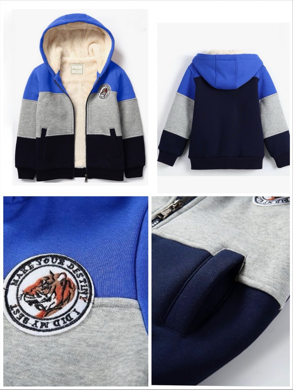 NEW! 5T Kids blue grey navy zip sherpa fleece - super warm